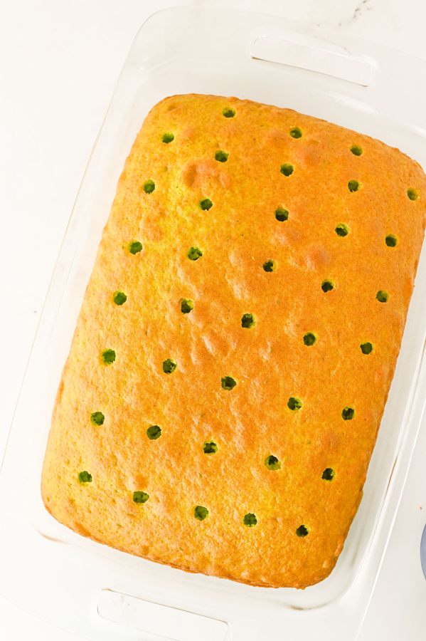 poke holes into the cake after baking