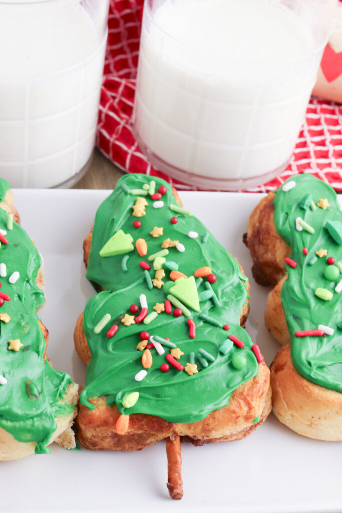 cinnamon roll christmas trees on a plate