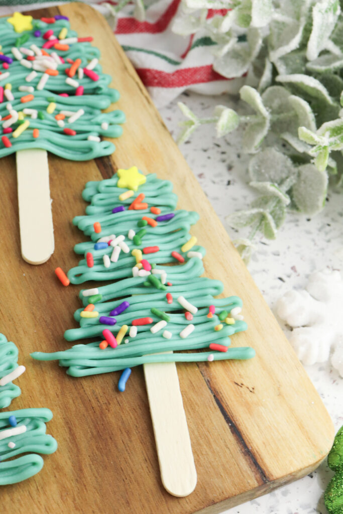 closeup of finished Christmas tree candy treat