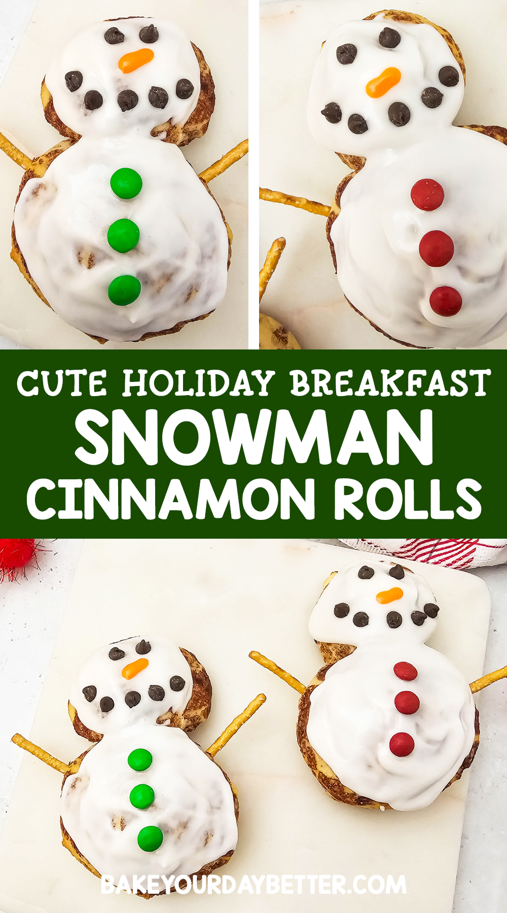cute holiday breakfast snowman cinnamon rolls