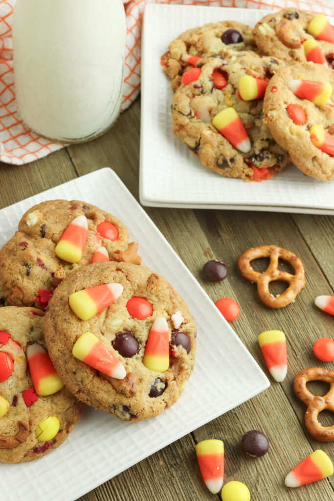 fall kitchen sink cookies on a counter