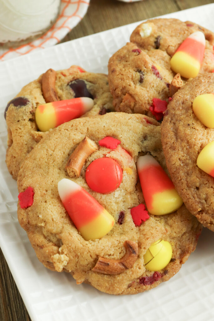 closeup of fall kitchen sink cookies on a plate