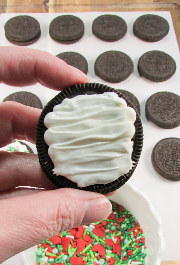 pipe the candy in the center of an oreo
