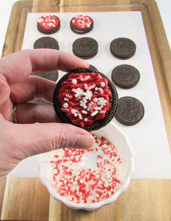 add the sprinkles to the candy before it hardens