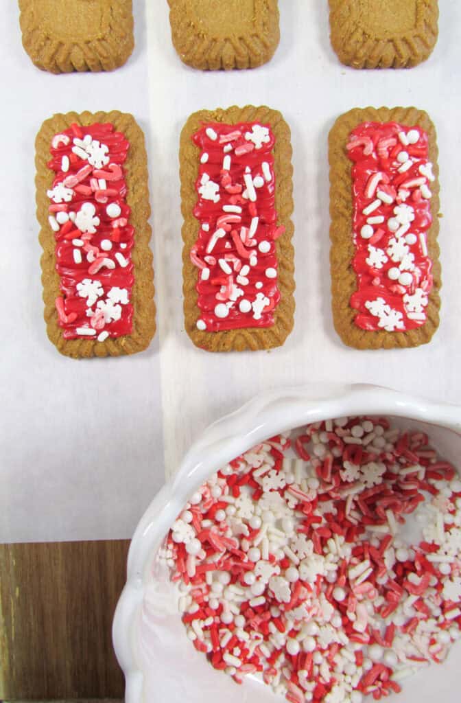 closeup of peppermint biscoff cookies on parchment