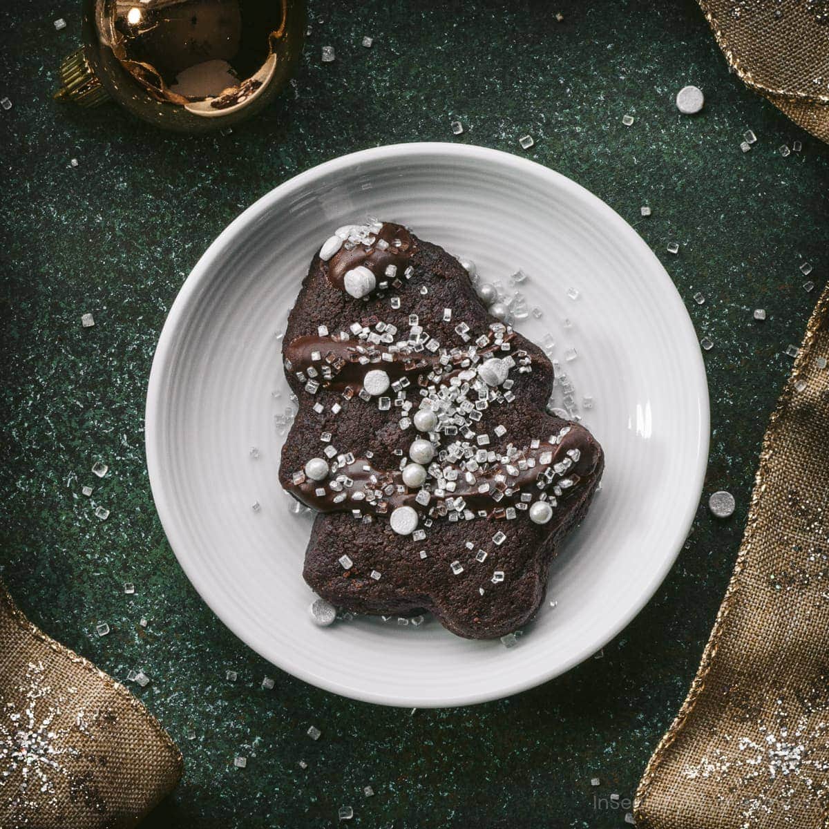 decorated chocolate shortbread cookie