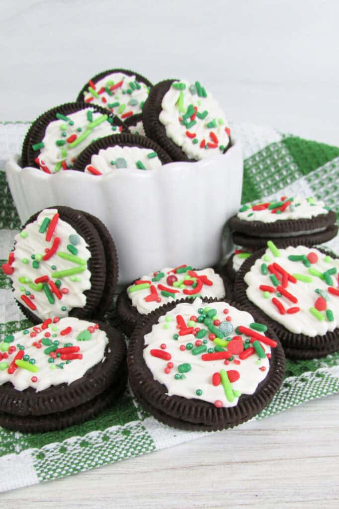 holiday sprinkle oreo treats in a bowl