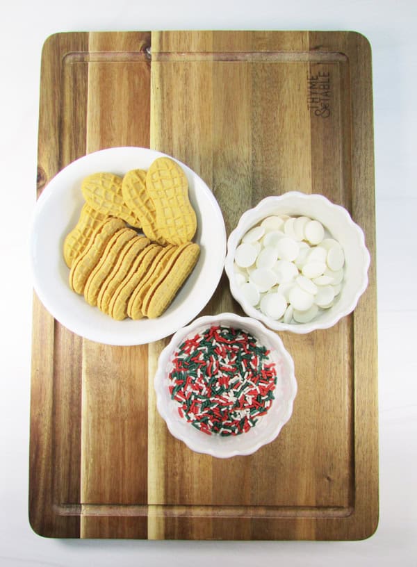 overhead shot of ingredients for Christmas nutter butters