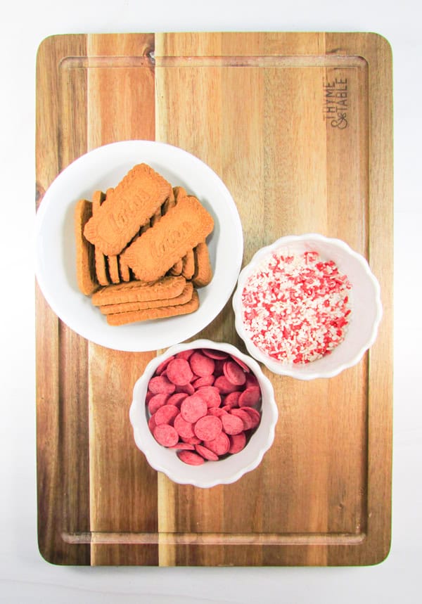 overhead shot of ingredients for peppermint biscoff cookies