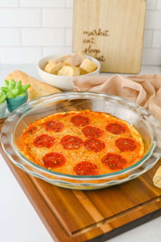 pepperoni pizza dip in a dish