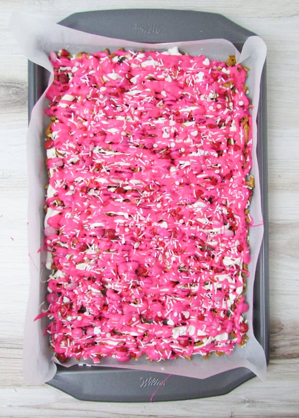 add the valentine's sprinkles before the candy hardens