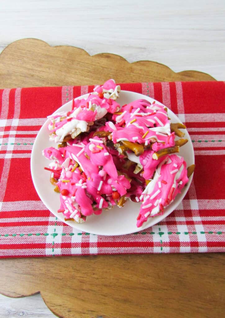 valentine's pretzel candy on a plate
