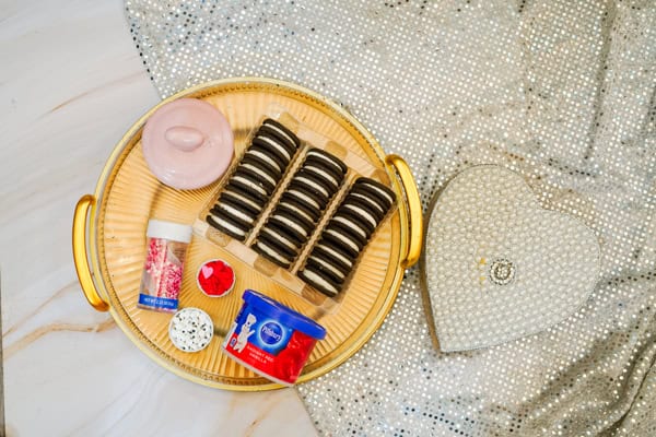 overhead shot of ingredients for ladybug oreos