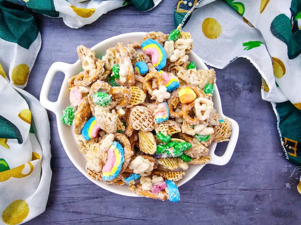 leprechaun bait snack mix in a bowl