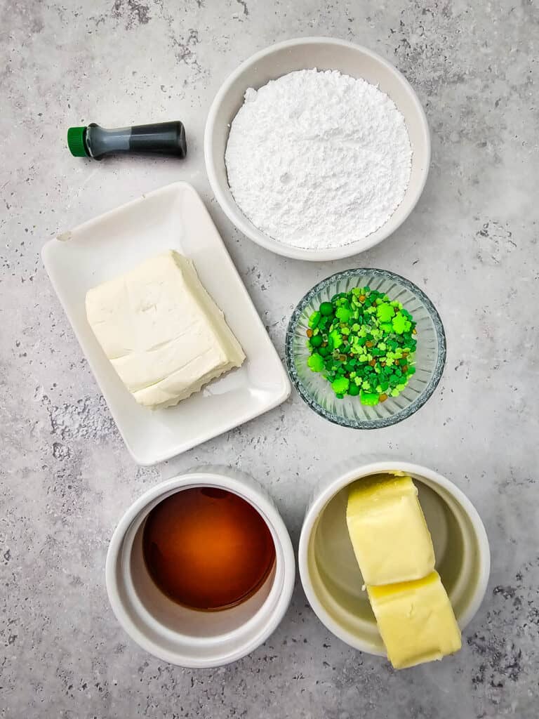overhead shot of st patricks day cookie dip ingredients