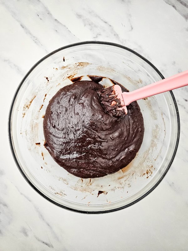 add brownie ingredients to a bowl and mix well