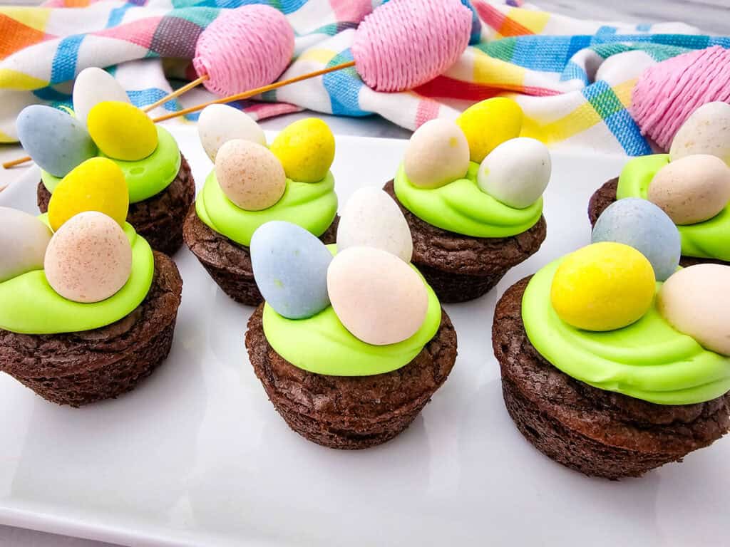 spring brownie bites on a plate