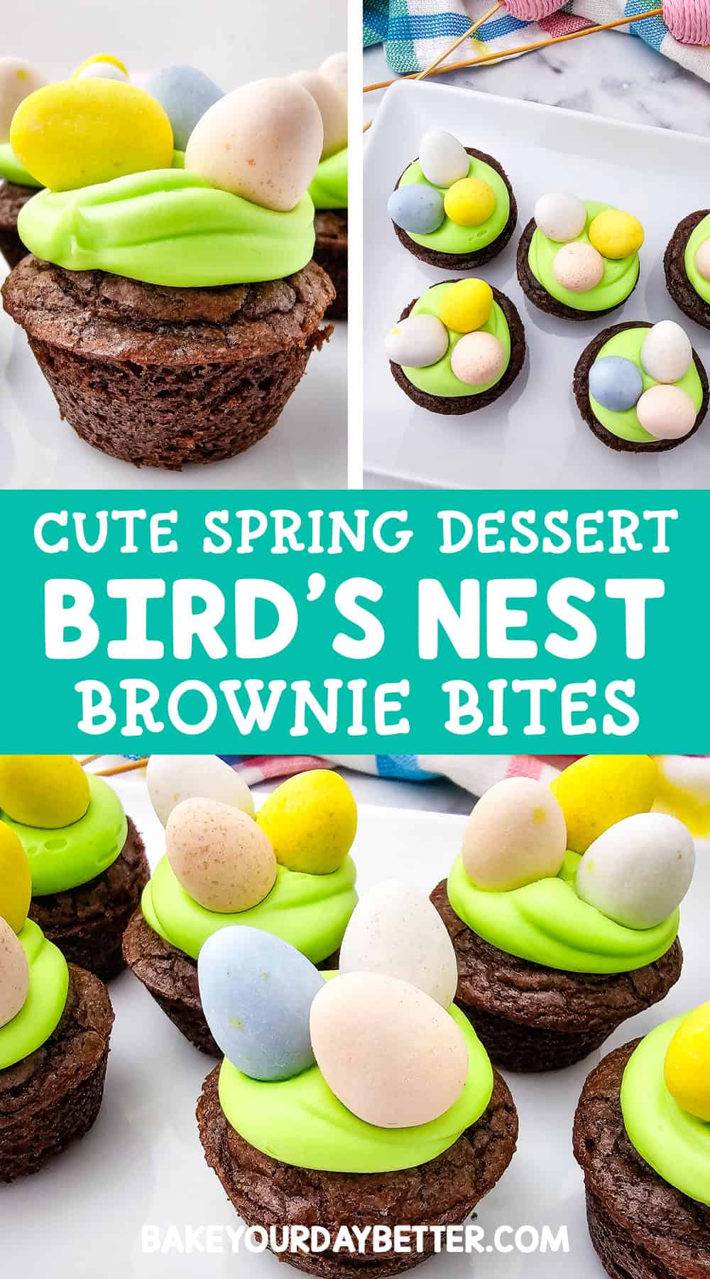 cute spring dessert bird's nest brownie bites